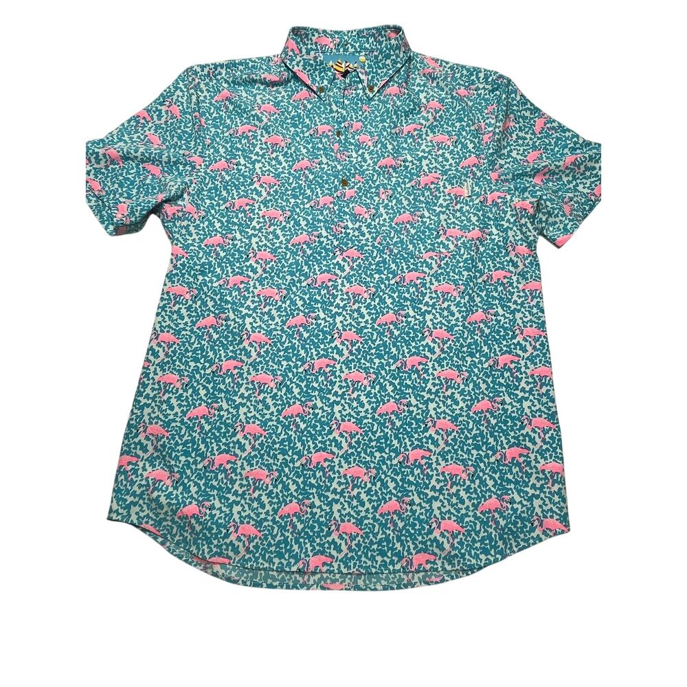 Chubbies Men’s Flamingo Short Sleeve Button Down Shirt XL Stretch Tropical